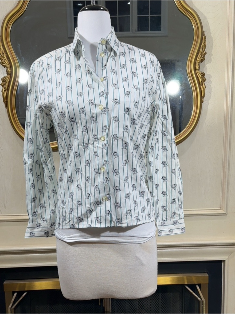 Ruff Hewn Shirt Size 8 White‎ Dog Print Vintage Grandmacore Dark Academia